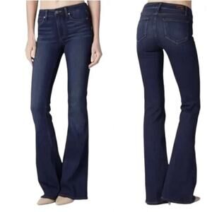 Paige Canyon Medium Dark Blue Wash Flare Leg Low Rise Denim Jeans W28